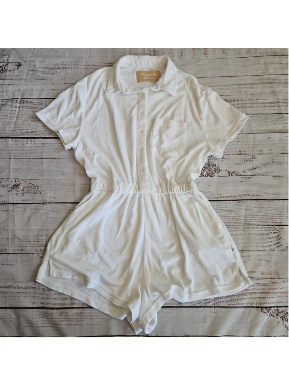 Araminta James White Terry Cloth Romper Neutral Clean Girl Cotton Womens Medium